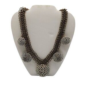 Chico's Runway Haute Couture Domed Rhinestones Faux Pearls Gold-Tone Necklace
